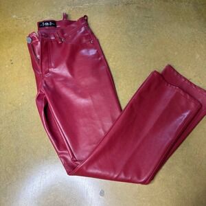 l.e.i  90s Women's Red Jeans Faux Leather Flare Pants Size 5 Mid Rise Boot cut